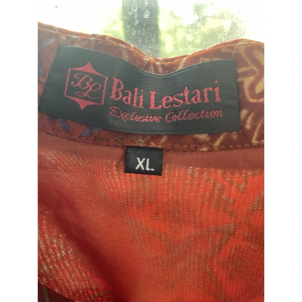 Bali‎ Lestari Men's Xl Short Sleeve Shirt Gold Purple Metallic Boho Festival